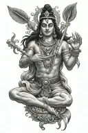 Lord shiva in meditation and Lord Krishna playing flute tattoo design idea