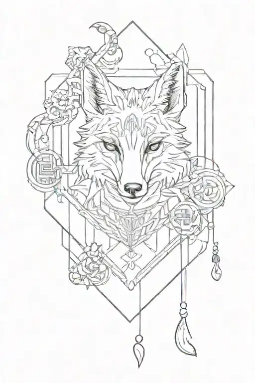 ractangle omamori talisman fox inside tattoo design idea