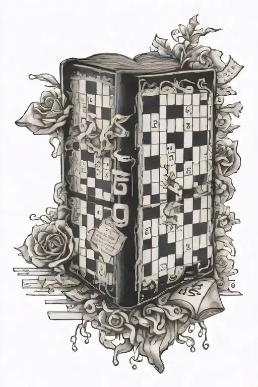 crossword puzzle book open in front tattoo design idea