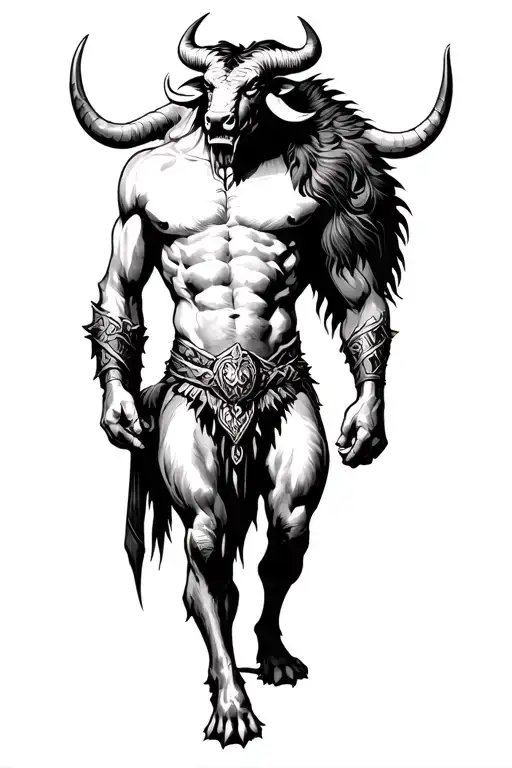 Minotaur legend standing guard tattoo design idea