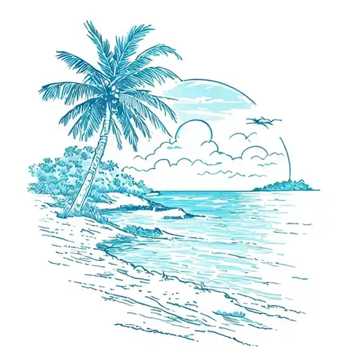 Outline of aruba island sunset tattoo design idea