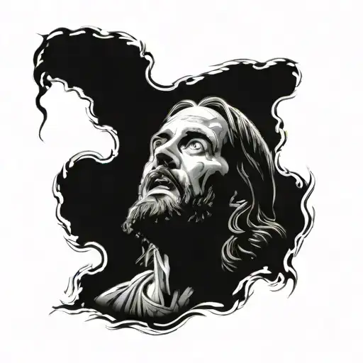 jesus looking up to left side tattoo design idea