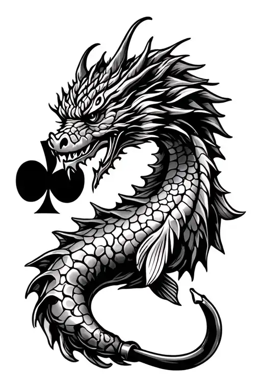 ace of clubs playing card,dragon,car parts, fish hook tattoo design idea