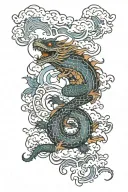Dragon with clouds and lightning surrounding turtle and starfish tattoo design idea