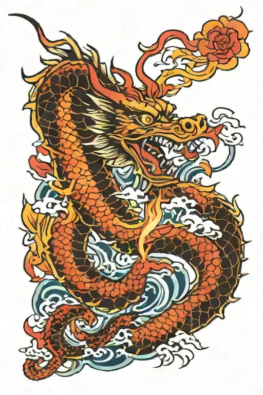 Japanese style dragon fire water sleeve in japanese tattoo design idea