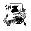 "ANTE UP" "ANTE UP" 7 of diamonds 2 of hearts in one hand ace of clubs ace of spades in another hand tattoo design idea