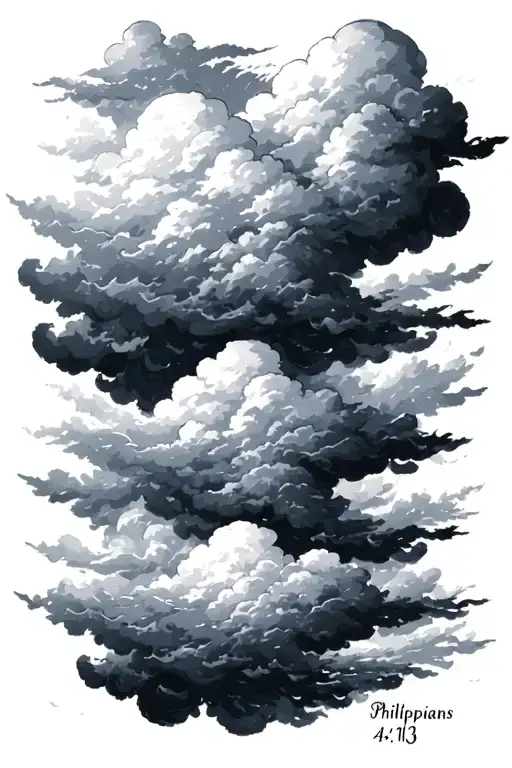 clouds with philippians 4:13 written in cursive tattoo design idea