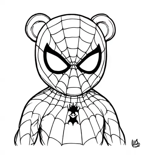 baby bear, Spiderman suit, Batman mask tattoo design idea