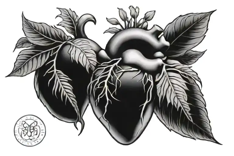realistic heart with plant filler background tattoo design idea