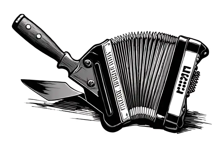 bricklayers trowel, accordeon, letter E, fineline tattoo tattoo design idea
