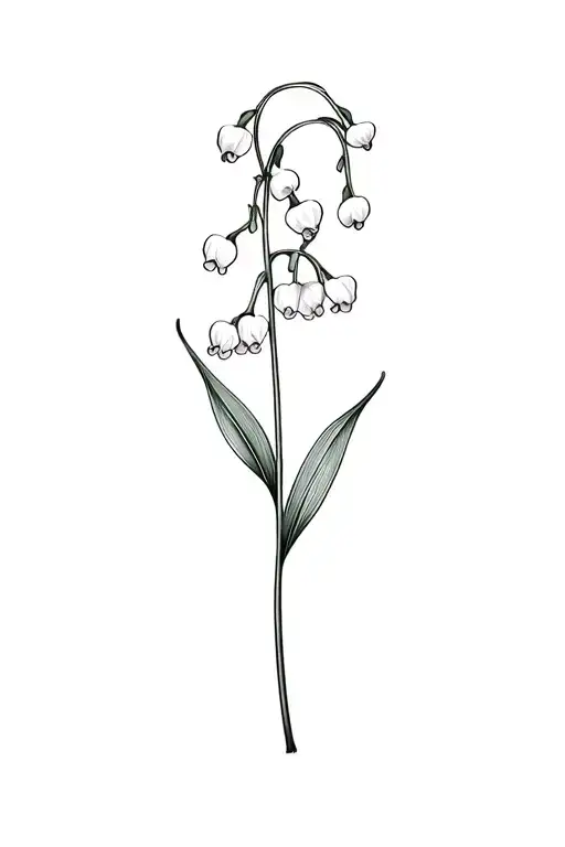 basic fine line lily of the valley flower in black and white tattoo design idea