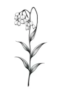 basic fine line lily of the valley flower in black and white tattoo design idea
