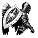 Dark Fantasy Knight side profile holding a shield tattoo design idea