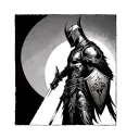 Dark Fantasy Knight side profile holding a shield tattoo design idea