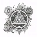 humsa background with seven chakras and mercury with taurus constellation tattoo design idea