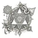 humsa background with seven chakras and mercury with taurus constellation tattoo design idea