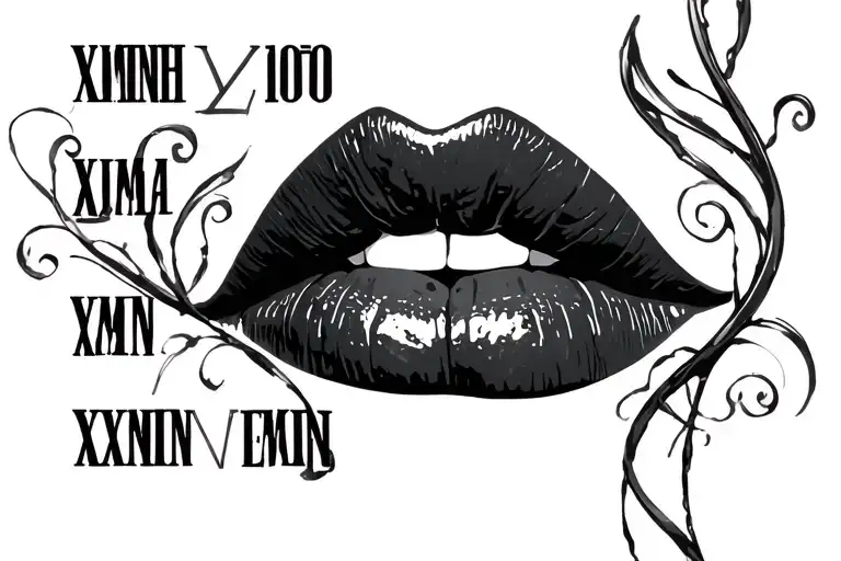 3 birth dates in Roman numerals and lips  tattoo design idea