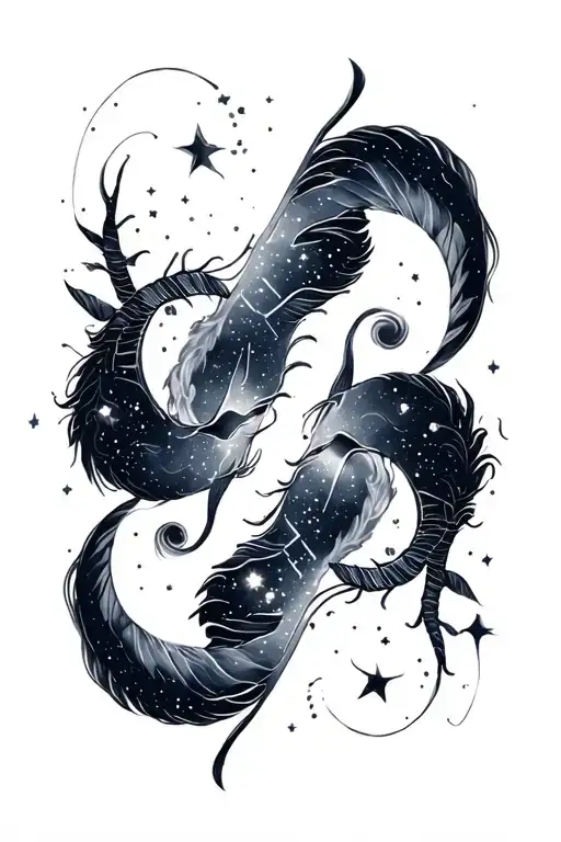 Gemini and Capricorn constellation merging tattoo design idea