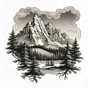 utah mountain with pine trees tattoo design idea