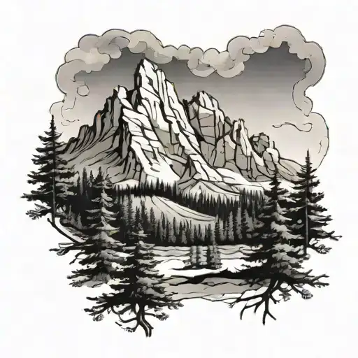 utah mountain with pine trees tattoo design idea