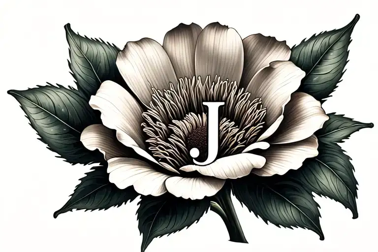 flower with letter j hidden in petals tattoo design idea