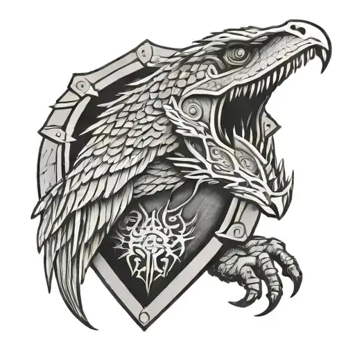 shield with a raptor  tattoo design idea