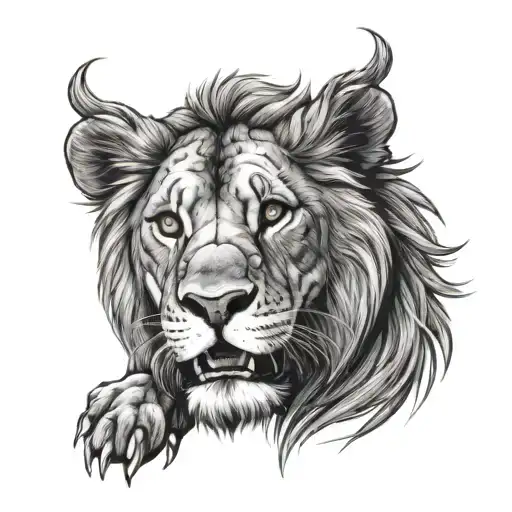 Lion in attack mood (tattoo outline) tattoo design idea