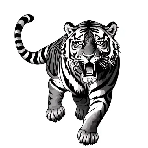 Fierce tiger full body climbing down tattoo design idea