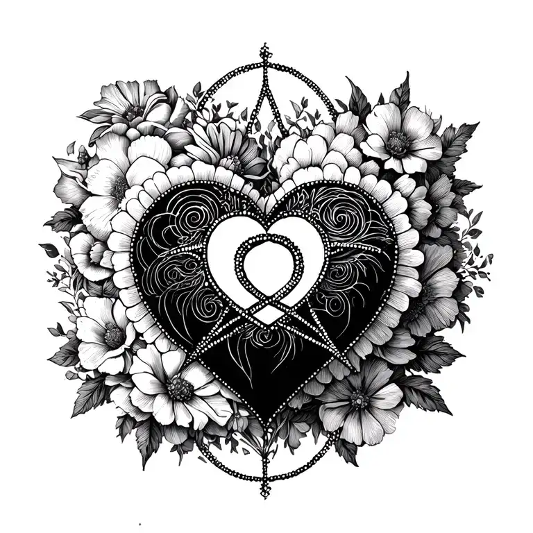 Heartagram floral design tattoo design idea