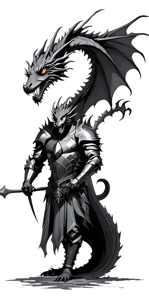 dragon and knight with rises tattoo design idea