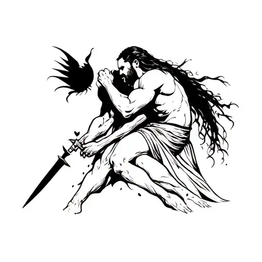 looking for a tattoo where a man is protecting loved ones from the danger evil but is been stabbed b  back by family tattoo design idea
