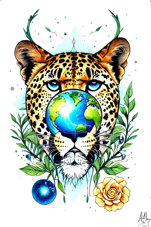 Amaya, Virgo, Lincoln, Blue, Cheetah, Earth, Universe tattoo design idea