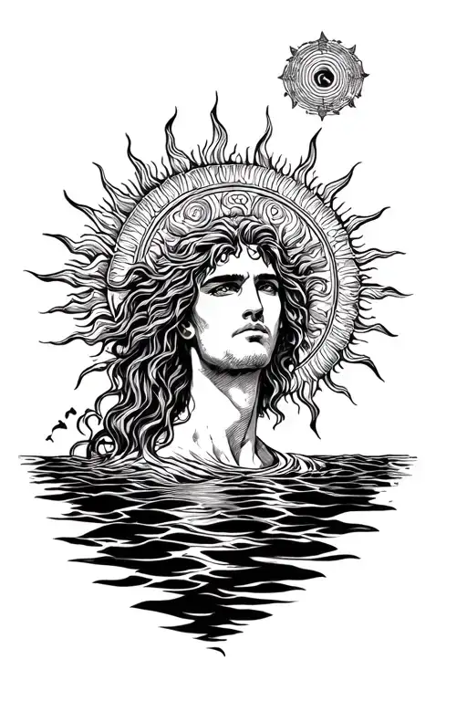 aquarius sea sun masculine tattoo design idea