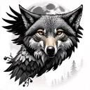 wolf full moon eagle Forest  tattoo design idea