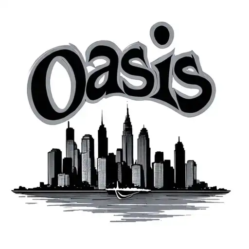 OASIS band logo with Chicago skyline with waterfront tattoo design idea