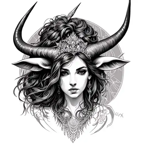 Taurus female goddess with Sagittarius tattoo design idea