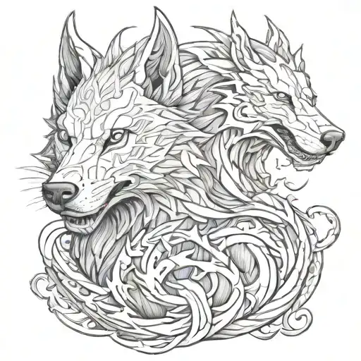 Wolf and dragon tattoo design idea
