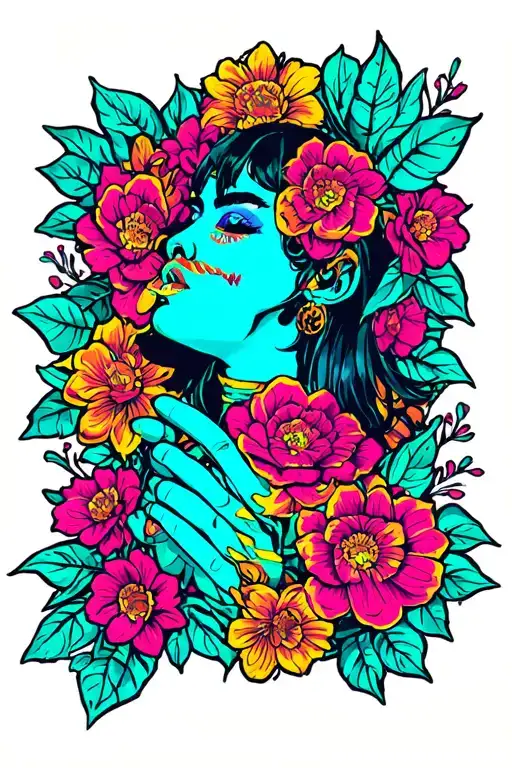 90's tv cartoon neo traditional style tattoo bold colors neon tattoo design idea