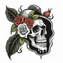 Melting skull with roses and snake tattoo design idea