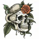 Melting skull with roses and snake tattoo design idea