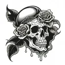 Melting skull with roses and snake tattoo design idea