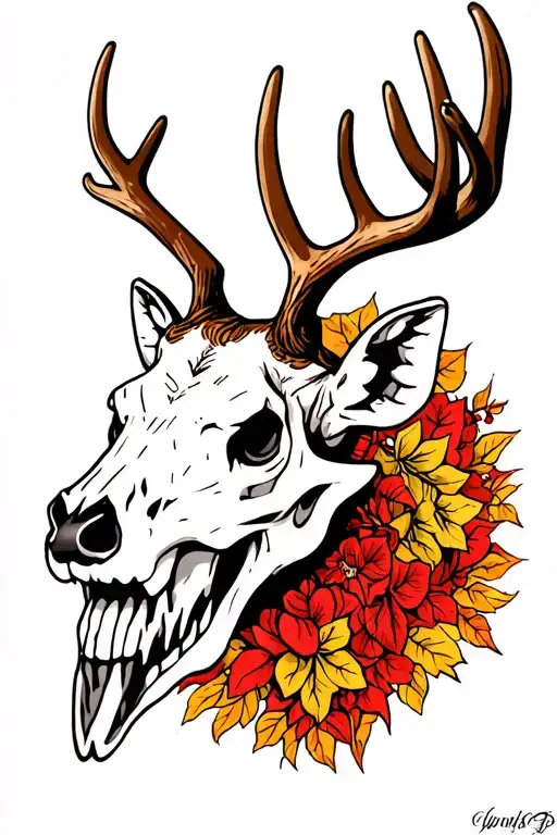 buck deer skull tattoo design idea