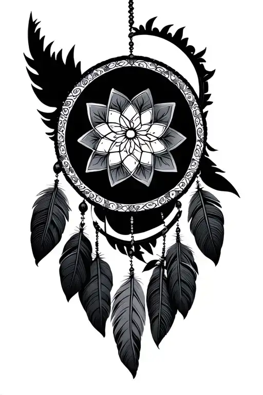 half mood dream catcher tattoo design idea