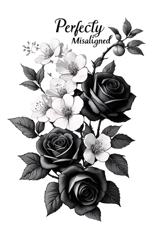 "Perfectly Misaligned " roses and cherry blossoms tattoo design idea