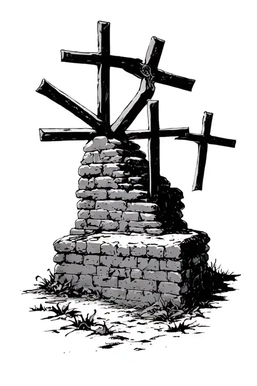 crosses on top of an empty tomb tattoo design idea