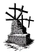 crosses on top of an empty tomb tattoo design idea