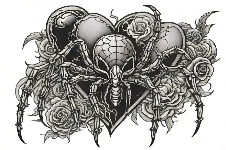 one big spider and realistic heart with dagger piercing tattoo design idea