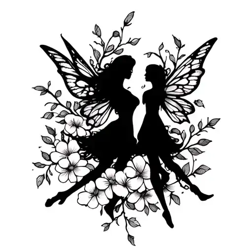 fairies on flowers with vines  tattoo design idea