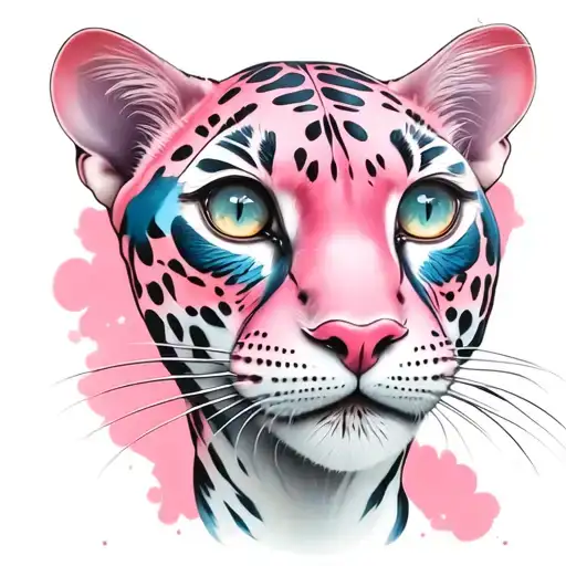 pink panther female, feminine, pink, blue, white tattoo design idea