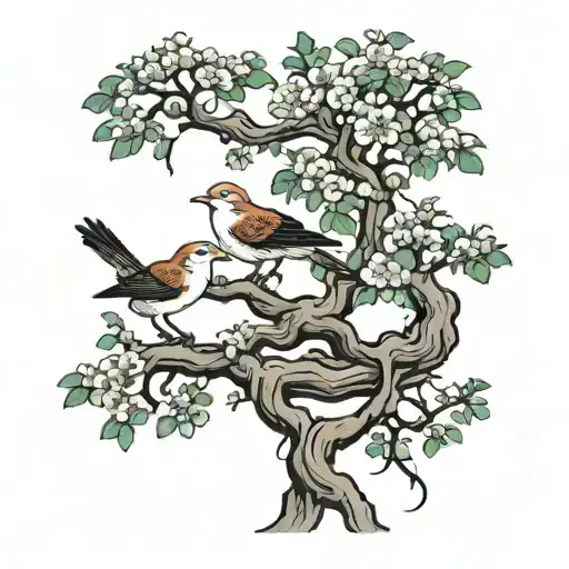 a bonsai tree with three birds on it  tattoo design idea